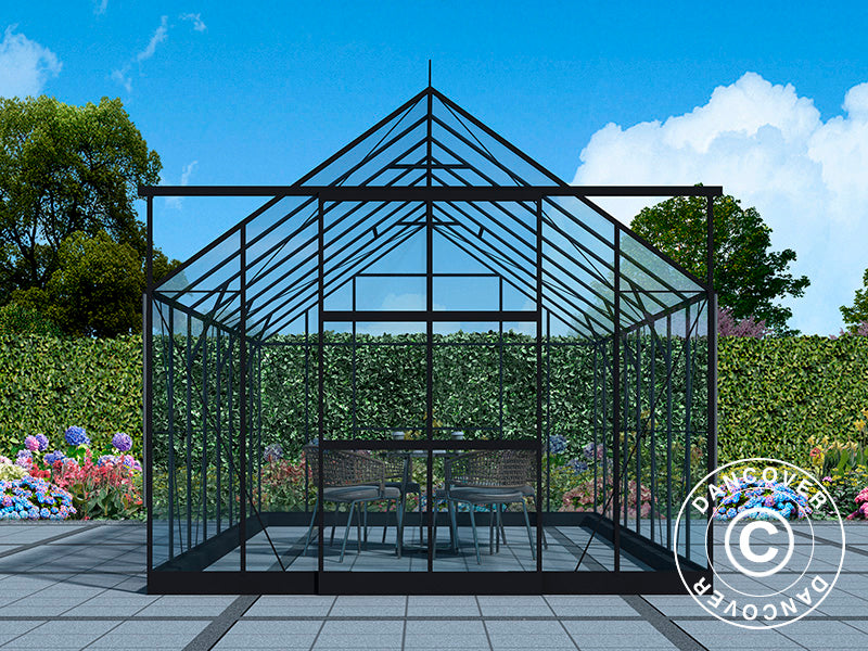 Greenhouse glass 3x4.87x2.6 m w/base and cresting, 14.61 m², Black