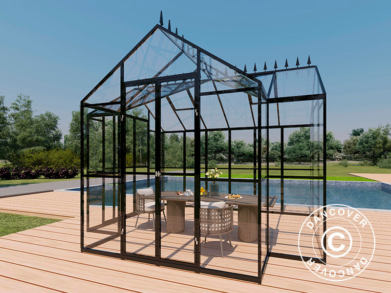 Orangery glass 10.37 m², 3.7x3.04x2.8 m w/base and cresting, Black