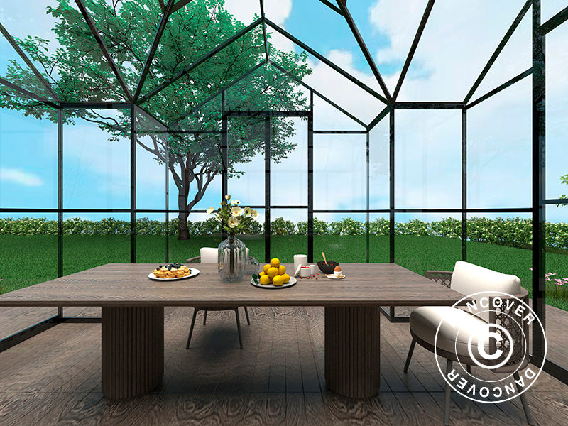 Orangery glass 10.37 m², 3.7x3.04x2.8 m w/base and cresting, Black