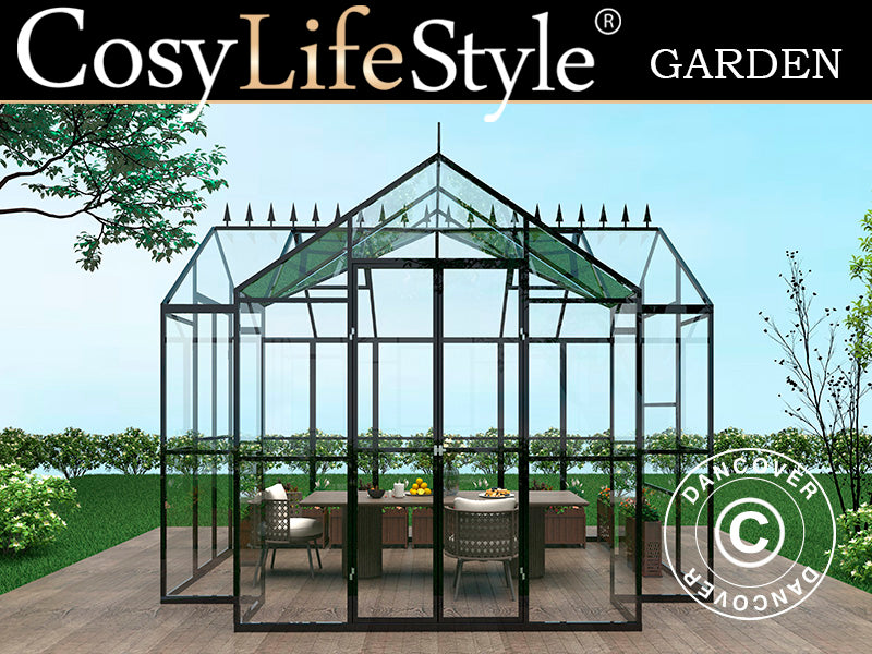 Orangery glass 10.37 m², 3.7x3.04x2.8 m w/base and cresting, Black
