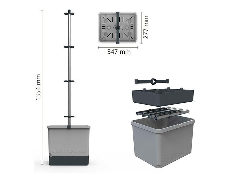 Planter, TOM TOMATO, w/stake and water tank, Light Grey