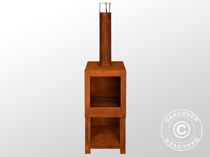 Outdoor fireplace incl. wood storage, 38.4x38.4x136 cm, Rust