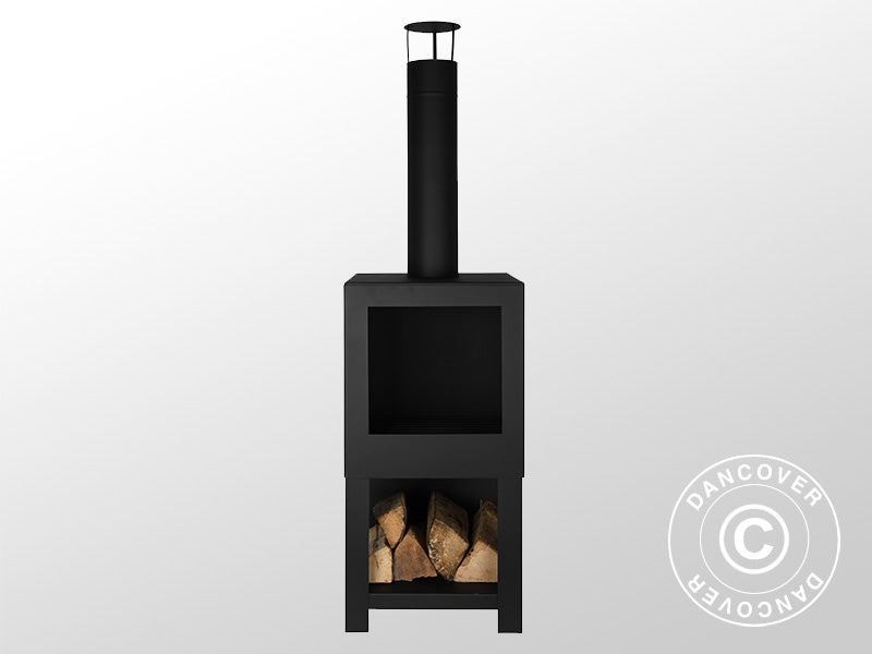 Outdoor fireplace incl. wood storage, 38.4x38.4x136 cm, Black