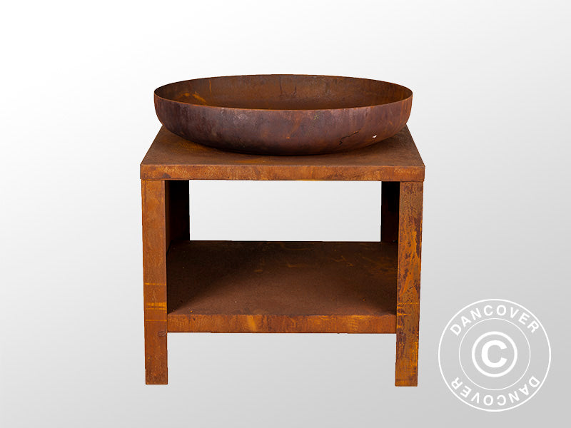 Fire bowl with wood storage, 60.9x60.9x62 cm, Rust