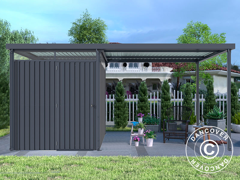 Garden shed w/skylight + overhang, 4.9x2.45x2.26 m, 12.0 m², Anthracite