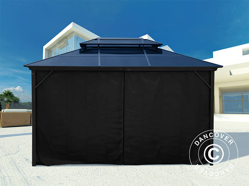 Gazebo Santa Ana Alu+ w/curtains and mosquito net, 3x4 m, Black