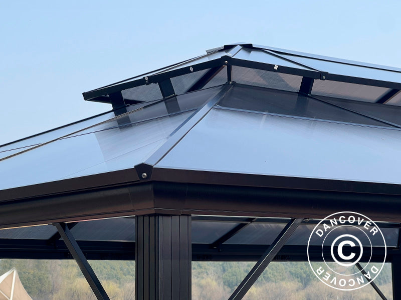 Gazebo Santa Ana Alu+ w/curtains and mosquito net, 3.65x4.85 m, Black