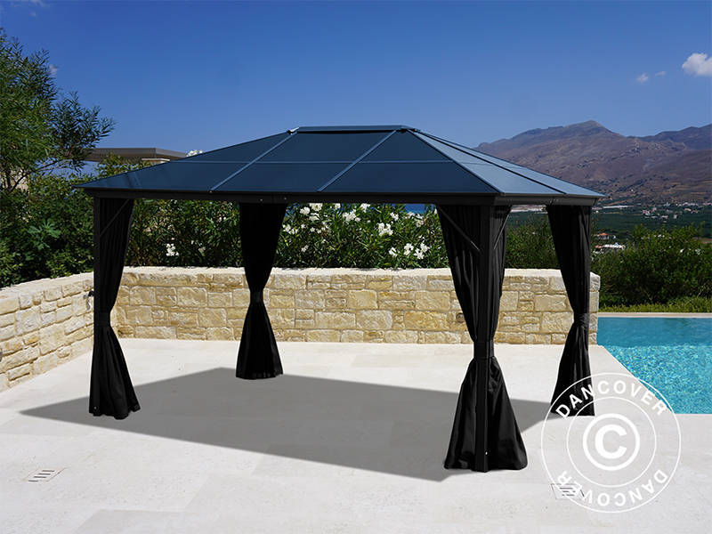 Gazebo Santa Barbara Alu+ w/curtains and mosquito net, 3x4 m, Black
