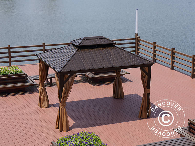 Gazebo Santa Fe w/curtains and mosquito net, 3x3.65 m, Brown