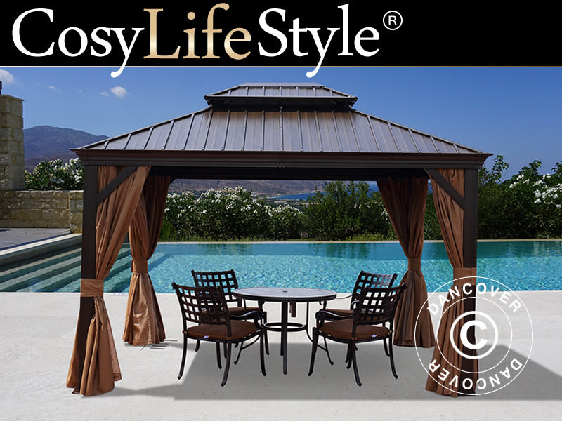Gazebo Santa Fe w/curtains and mosquito net, 3x3.65 m, Brown