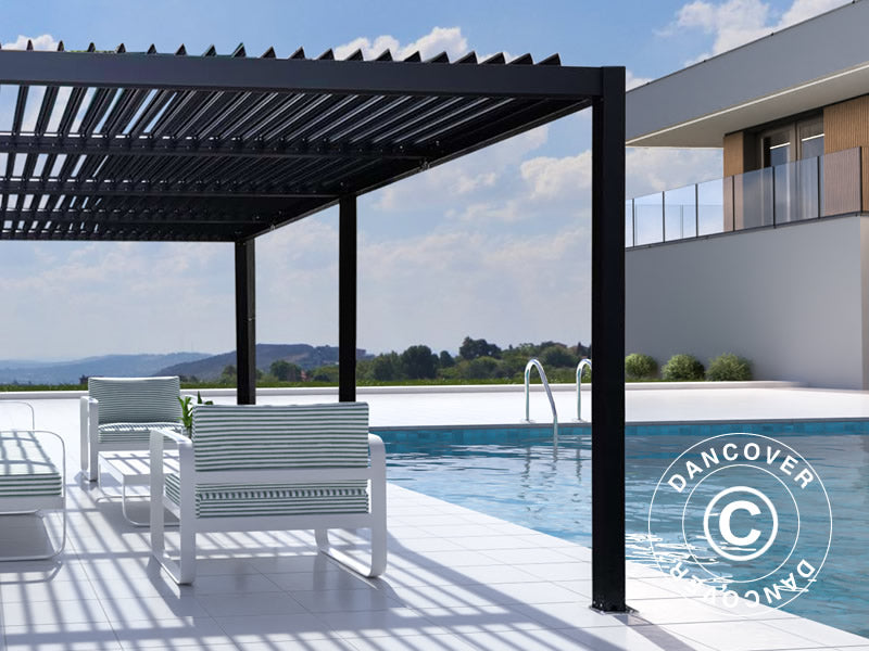 Bioclimatic pergola gazebo San Pablo Alu+, 3x5.8 m, Black