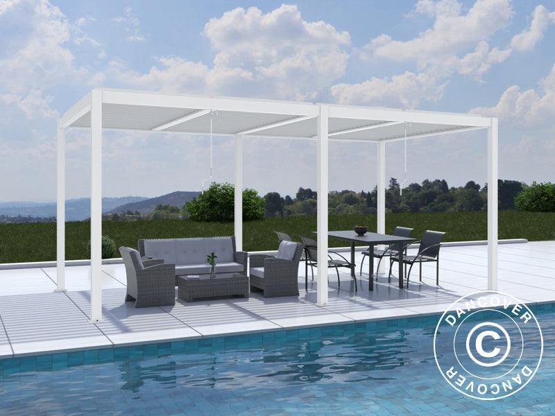 Bioclimatic pergola gazebo San Pablo Alu+, 3x5.8 m, White