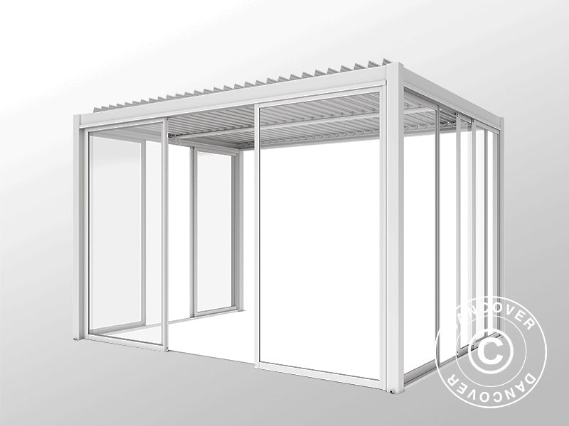 Bioclimatic pergola gazebo San Pablo Alu+ w/sliding doors, 4x4 m, White