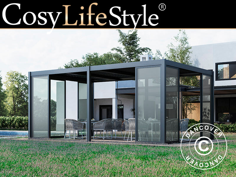Bioclimatic pergola gazebo San Pablo Alu+ w/sliding doors, 3x5.8 m, Black