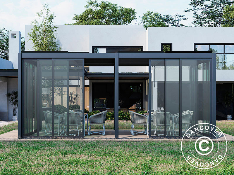 Bioclimatic pergola gazebo San Pablo Alu+ w/sliding doors, 4x5.8 m, Black