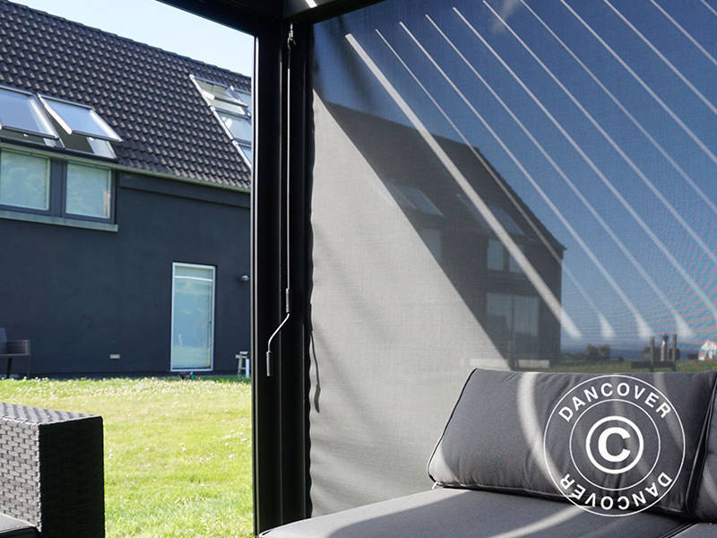 Bioclimatic pergola gazebo San Pablo Alu+, 4x4 m w/4 sidewall screens, Black