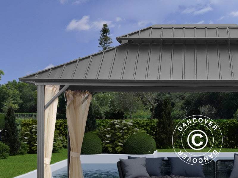 Gazebo San Francisco w/curtains and mosquito net, 3.65x4.85 m, Black/Ecru