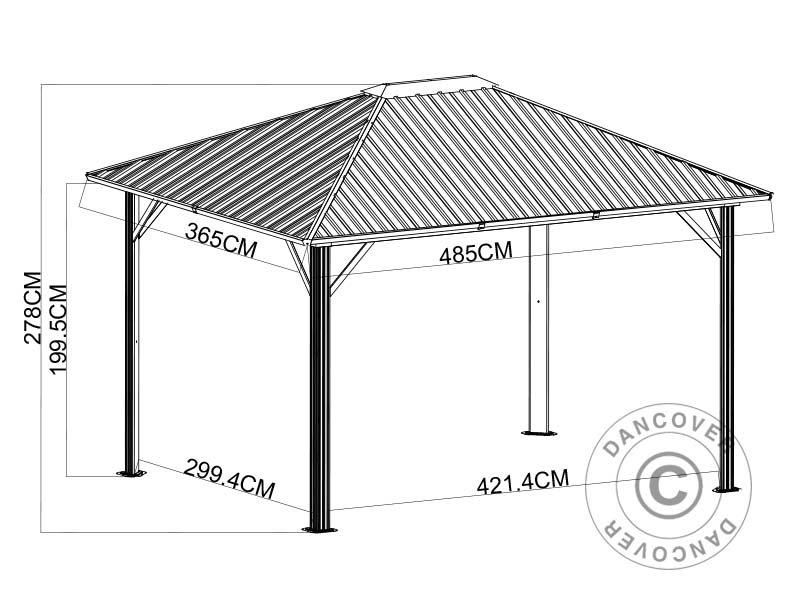 Gazebo San Bernardino w/curtains and mosquito net, 3.65x4.85 m, Black/Ecru
