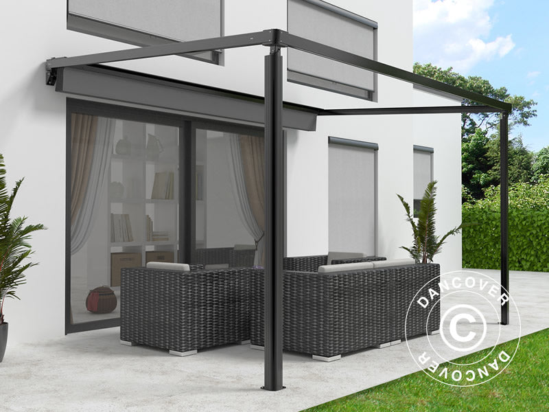 Patio Cover, wall-mounted pergola Santa Ynez, 4x3 m, Black/Dark Grey