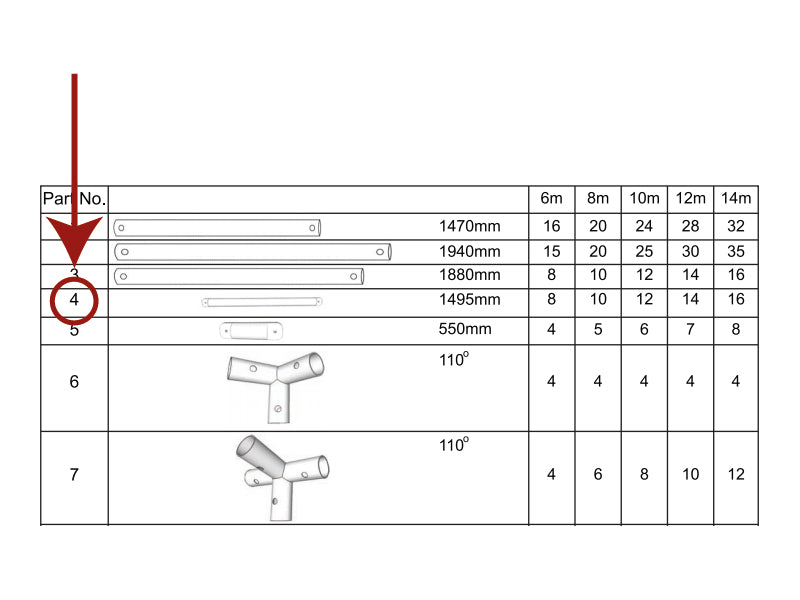 Collar beam horizontal, Ø25 mm, 1475 mm