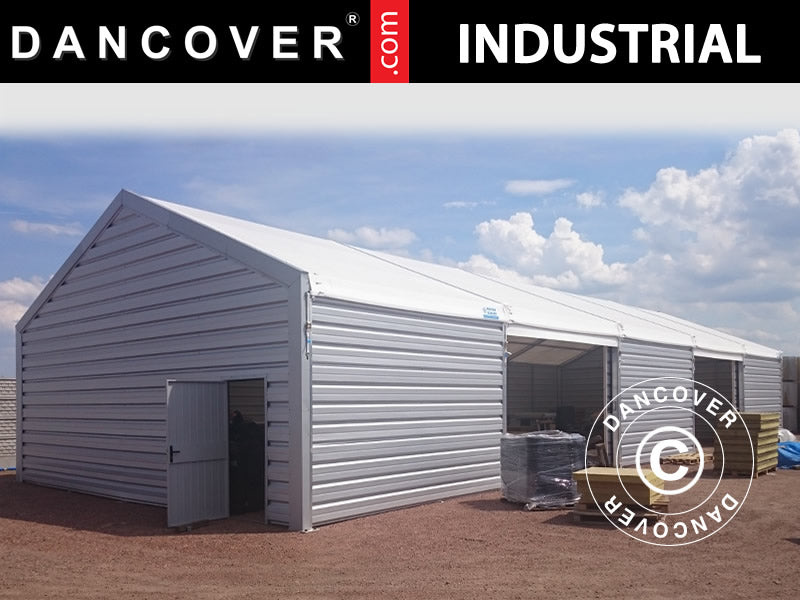 Industrial Storage Shelter Alu 20x30x8.04 m w/sliding gate, PVC/Metal, White