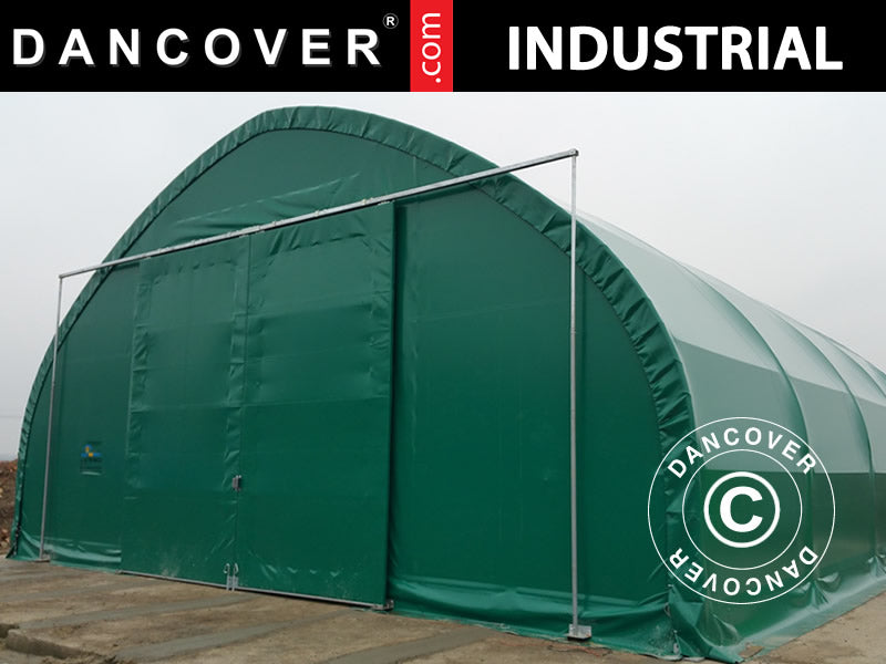 Storage shelter, arched tent 8x15x4.33 m w/sliding gate, PVC, Green