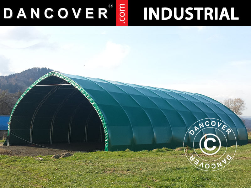 Storage shelter, arched tent 10x15x5.54 m w/sliding gate, PVC, Green