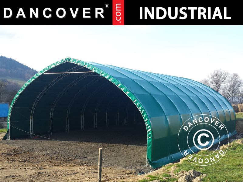 Storage shelter, arched tent 10x15x5.54 m w/sliding gate, PVC, Green