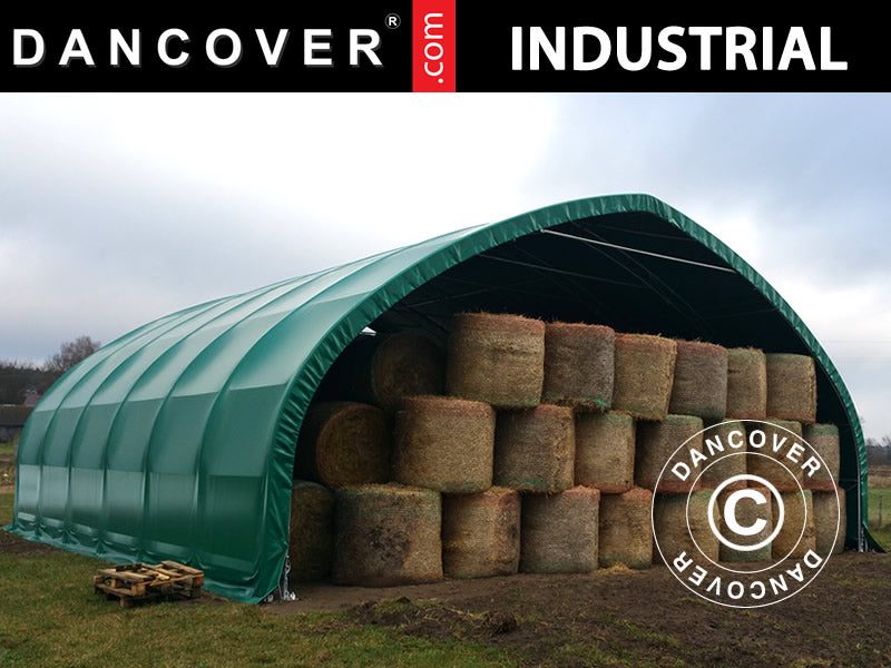 Storage shelter, arched tent 10x15x5.54 m w/sliding gate, PVC, Green