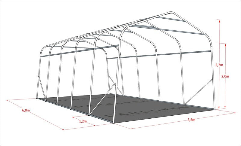 Portable garage PRO 3.6x6x2.7 m PVC with ground cover, Grey