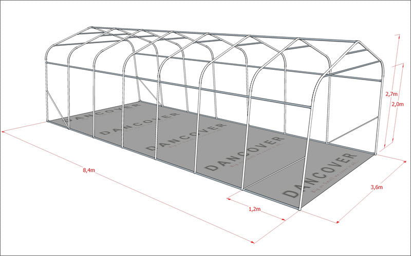 Portable garage PRO 3.6x8.4x2.7 m PVC with ground cover, Grey