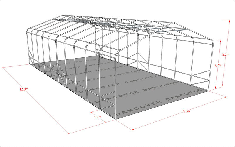 Storage shelter PRO 6x12x3.7 m PVC w/skylight, Green