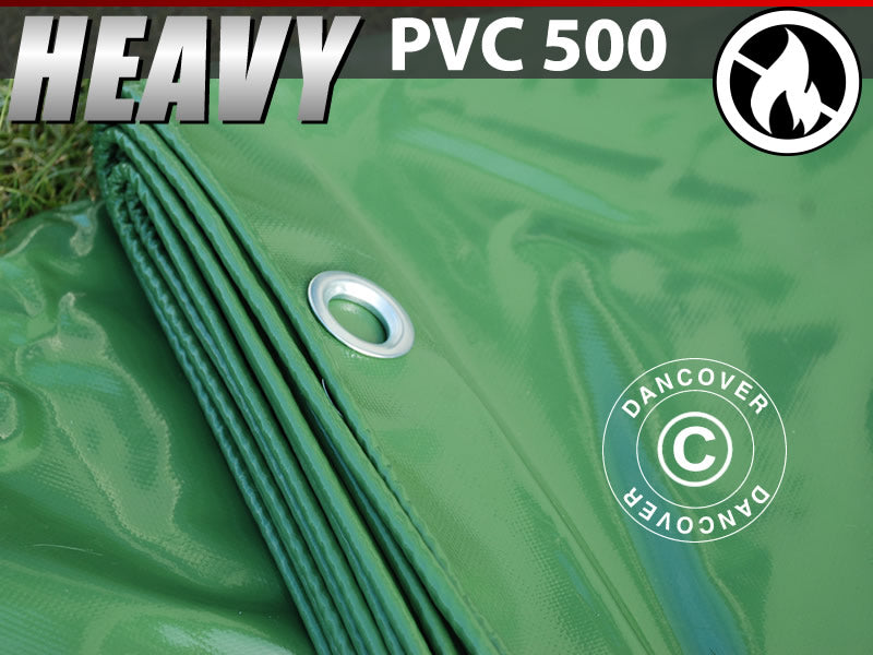 Tarpaulin 6x10 m, PVC 500 g/m², Green, Flame retardant