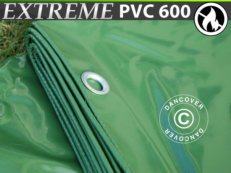Tarpaulin 6x12 m, PVC 600 g/m², Green, Flame retardant