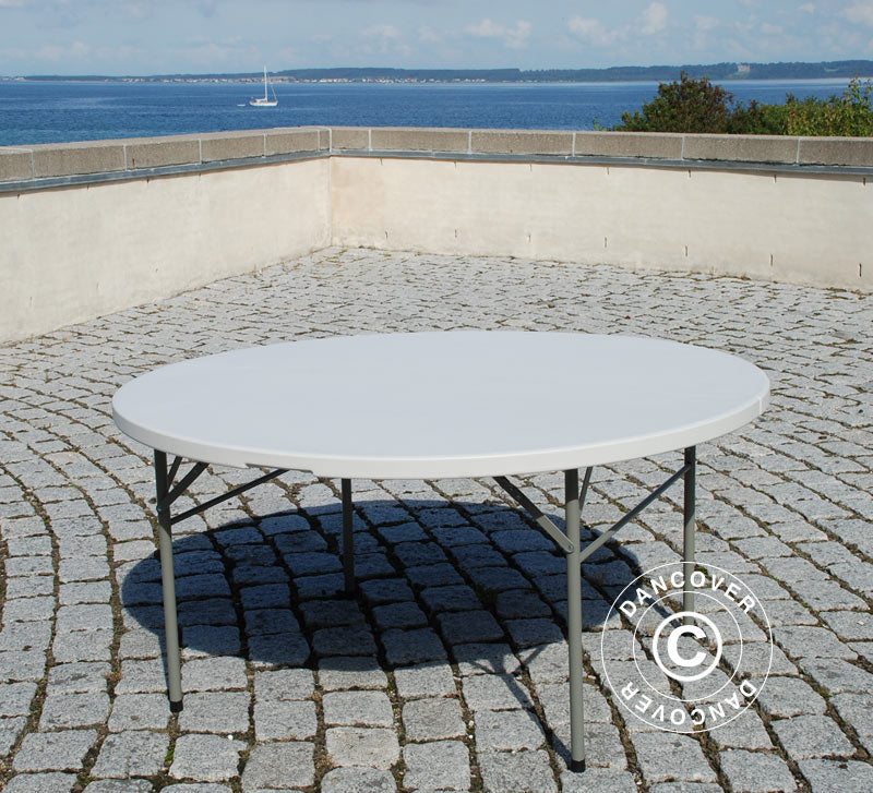 Round folding table 154 cm Ø + 8 chairs, Light grey/White
