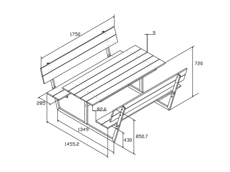 Picnic table w/backrest, nonwood, 1.75x1.86 m, Black/Anthracite