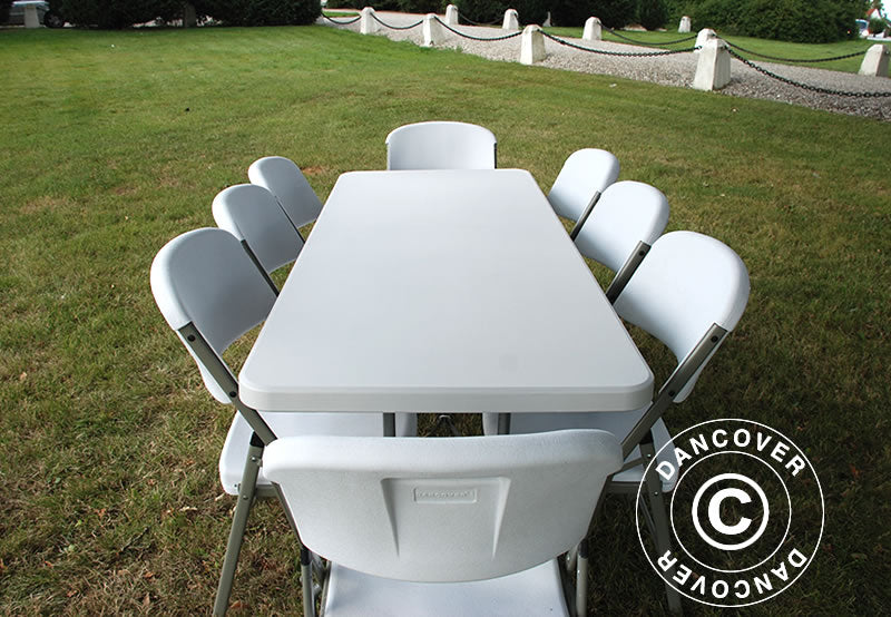 Party package, 1 folding table (180cm) + 8 chairs, Light grey/White