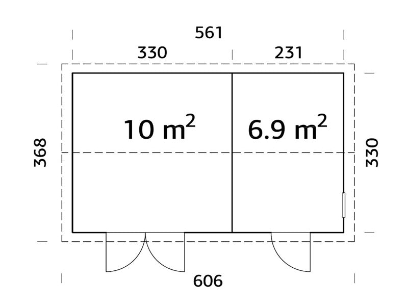 Wooden shed w/floor, 5.61x3.3x2.61 m, 16.9 m², Natural