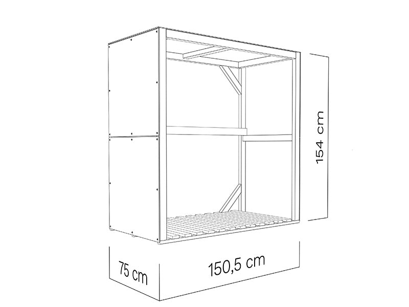 Wood Storage, Bertilo HPL 2, 1.51x0.75x1.54 m, 1.13 m², Anthracite/White ONLY 4 PCS. LEFT