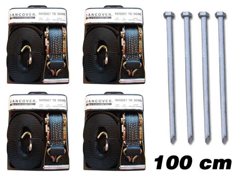 Storm Riser Strap Safety Pack PRO 4 (storm pegs 100 cm & storm straps)