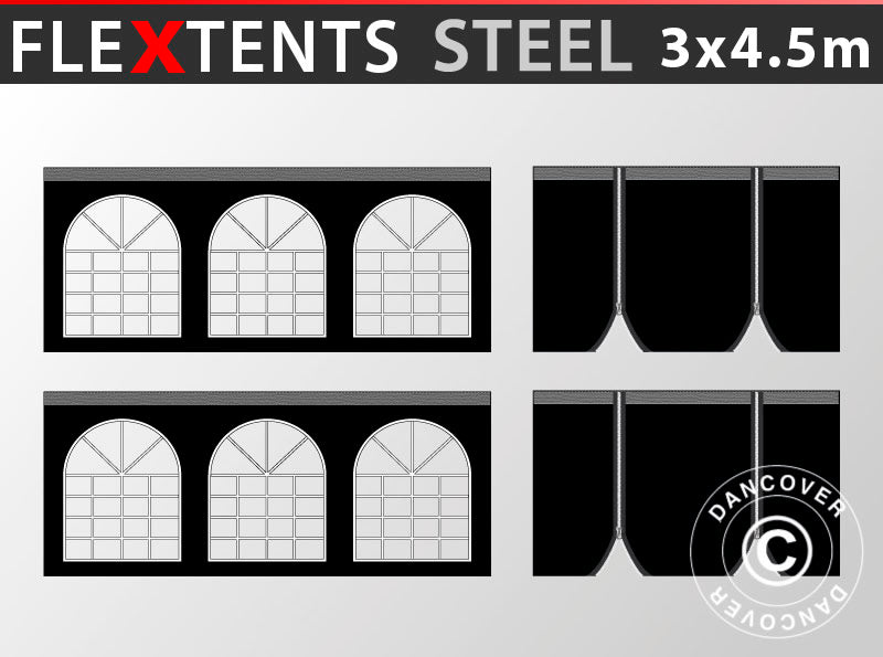 Sidewall kit for pop up gazebo FleXtents Steel 3x4.5 m, Black