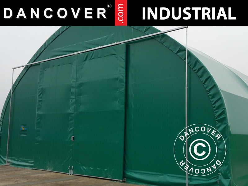 Sliding gate 3.5x3.5 m for storage shelter, arched tent 12 m, PVC, Green