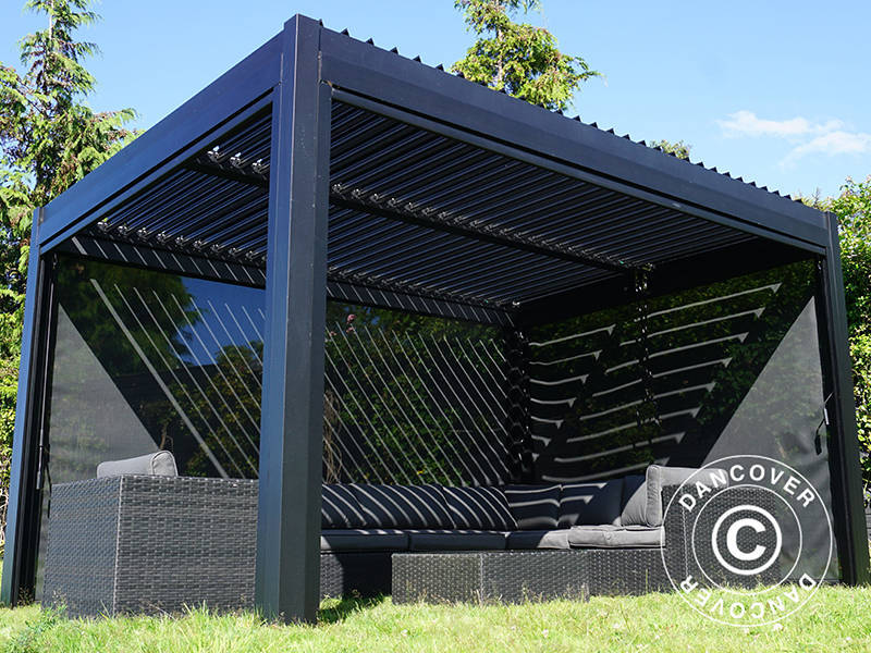 Sidewall screen f/bioclimatic pergola gazebo San Pablo, 3 m, Black