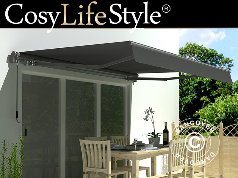 Awning w/Crank handle, 3.95x2.5 m, Grey/Grey Frame
