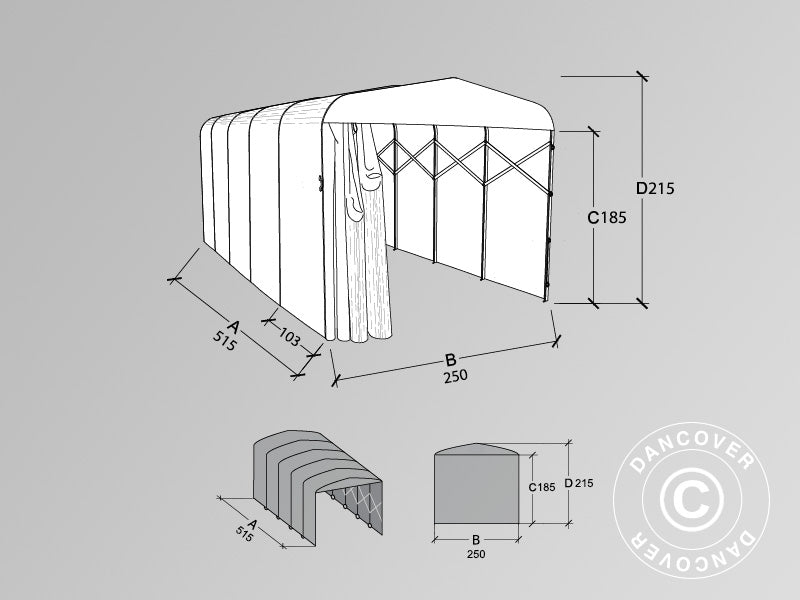 Folding tunnel garage (Car), ECO, 2.5x5.15x2.15 m, Beige