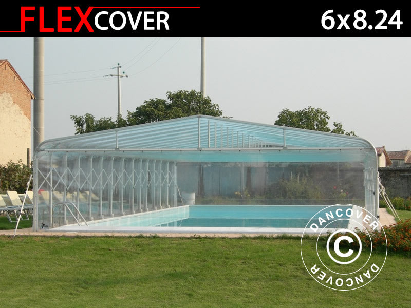 Pool cover tunnel, foldable, 6x8.24x2.7 m, White/Transparent