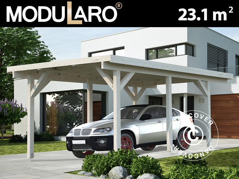 Wooden carport 3.6x7.62x2.32 m, 23.1 m², Natural