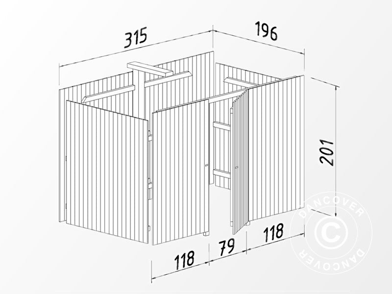 Wooden carport w/shed, 3.6x7.62x2.32 m, 23.1 m², Natural, COMPLETE SET