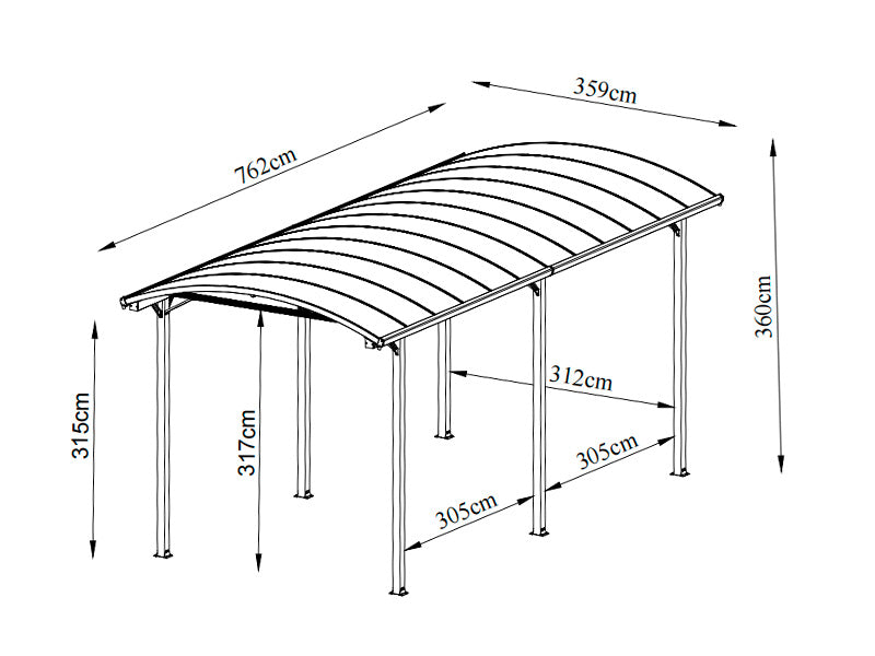 Carport XL Boston, 3.59x7.62x3.6 m, Grey