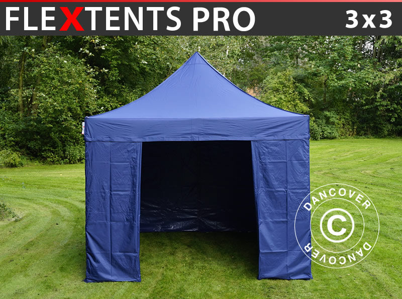 Pop up gazebo FleXtents PRO 3x3 m Dark blue, incl. 4 sidewalls